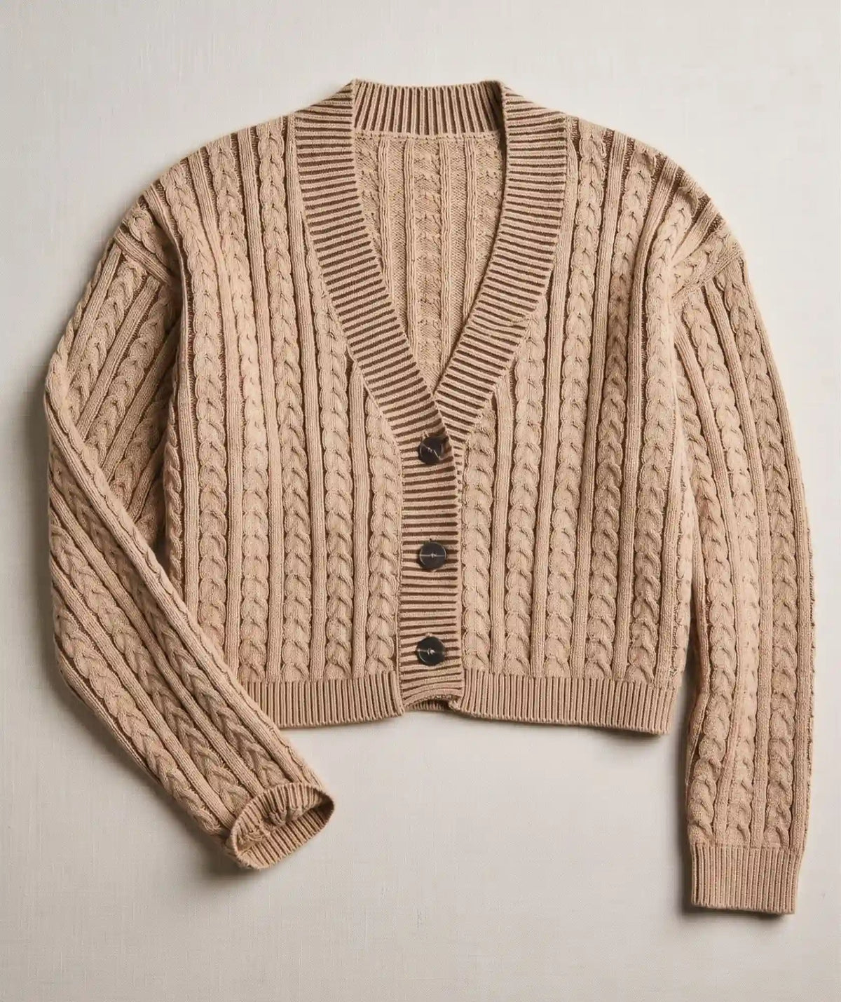 Suéter Tejido de Punto Cárdigan Camel Con Botones