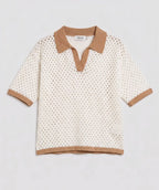 Polo Cuello Color Camel de Punto Calado