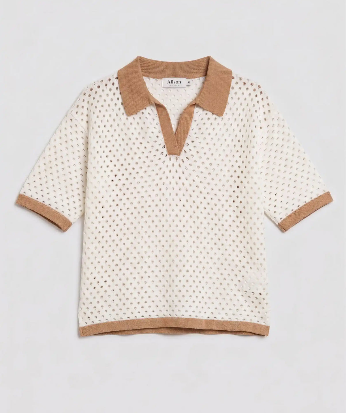 Polo Cuello Color Camel de Punto Calado