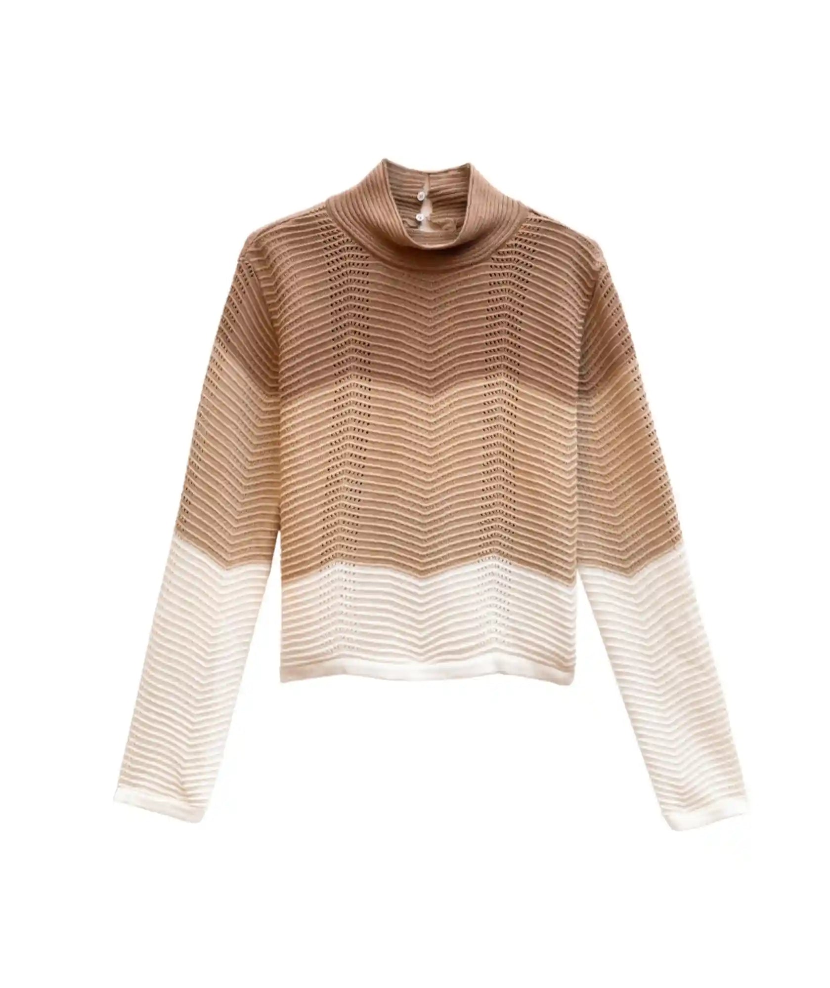 Crop Top Tejido Manga Larga en Color Camel