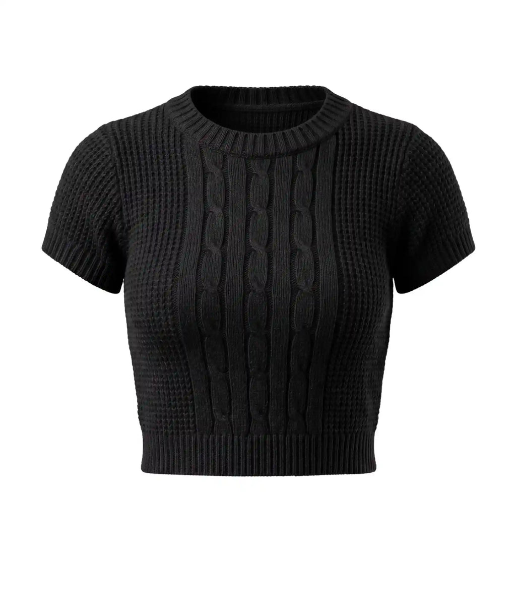 Crop Top Támesis Negro — Tejido de Punto en Algodón