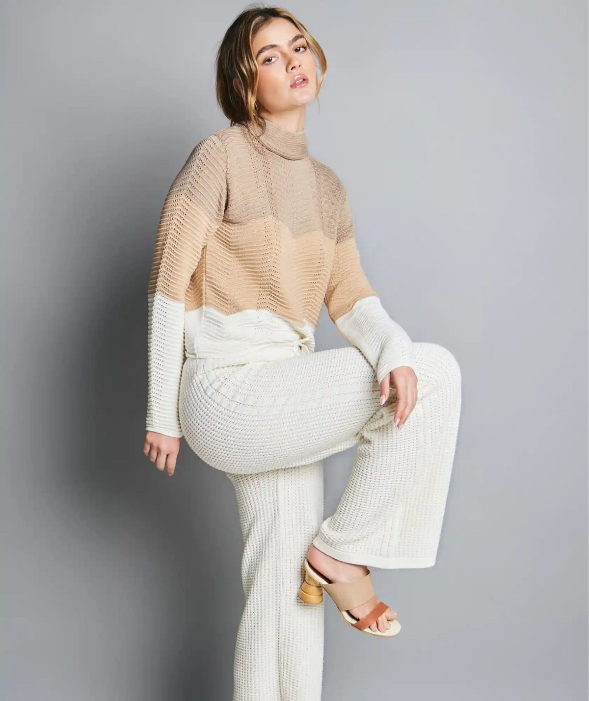Set Suéter Color Camel - Pantalón Beige Tejido en algodón | combo Brisa