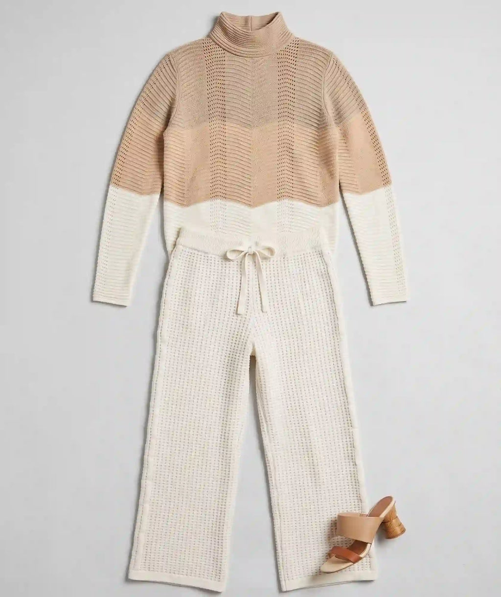 Set Suéter Color Camel - Pantalón Beige Tejido en algodón | combo Brisa
