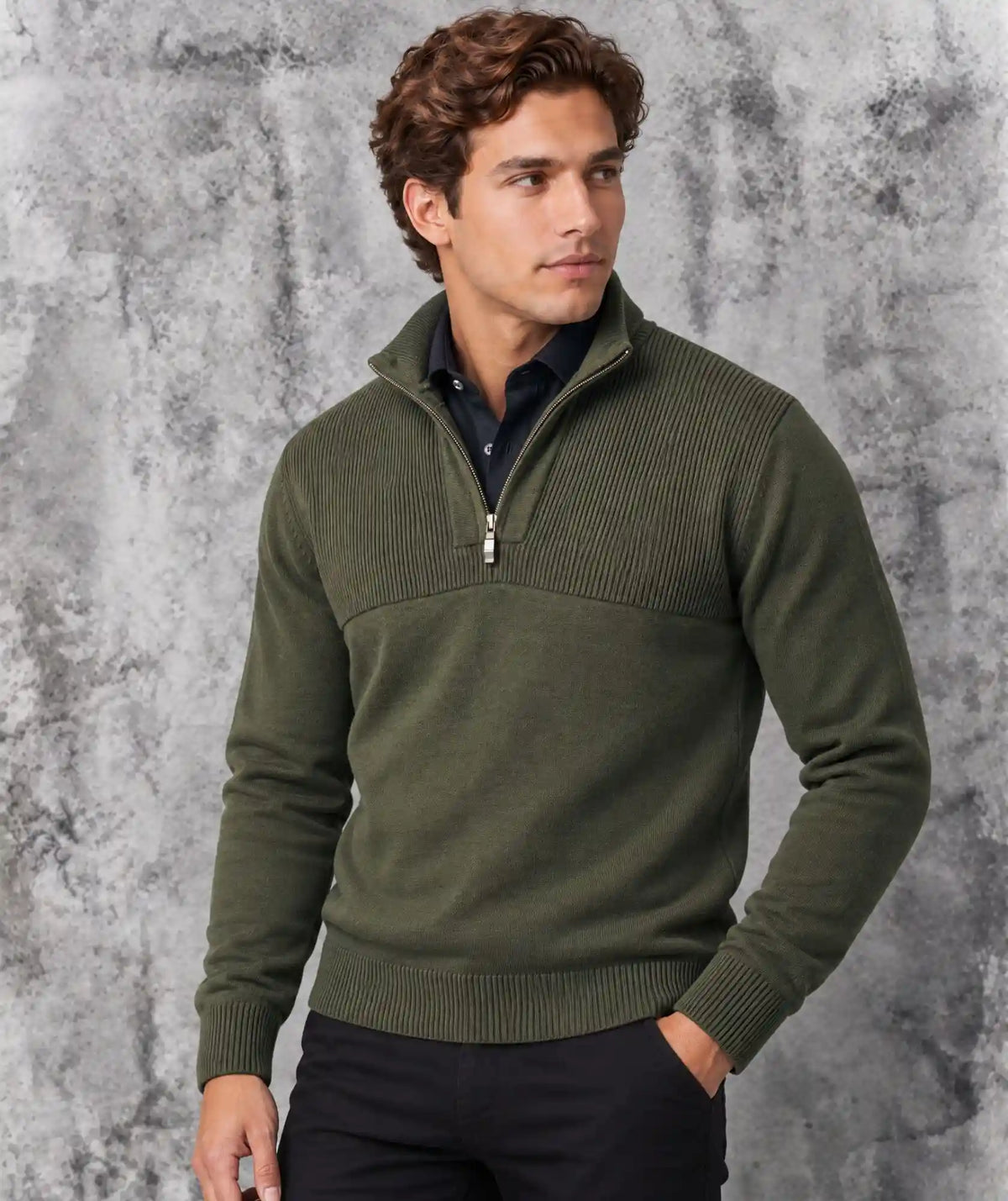 Suéter Verde Cuello Halfzip en Algodón- Tunja