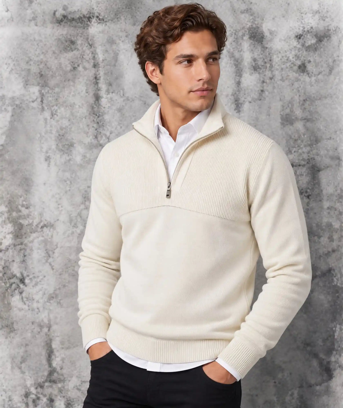 Suéter Beige Cuello Halfzip en Algodón- Tunja