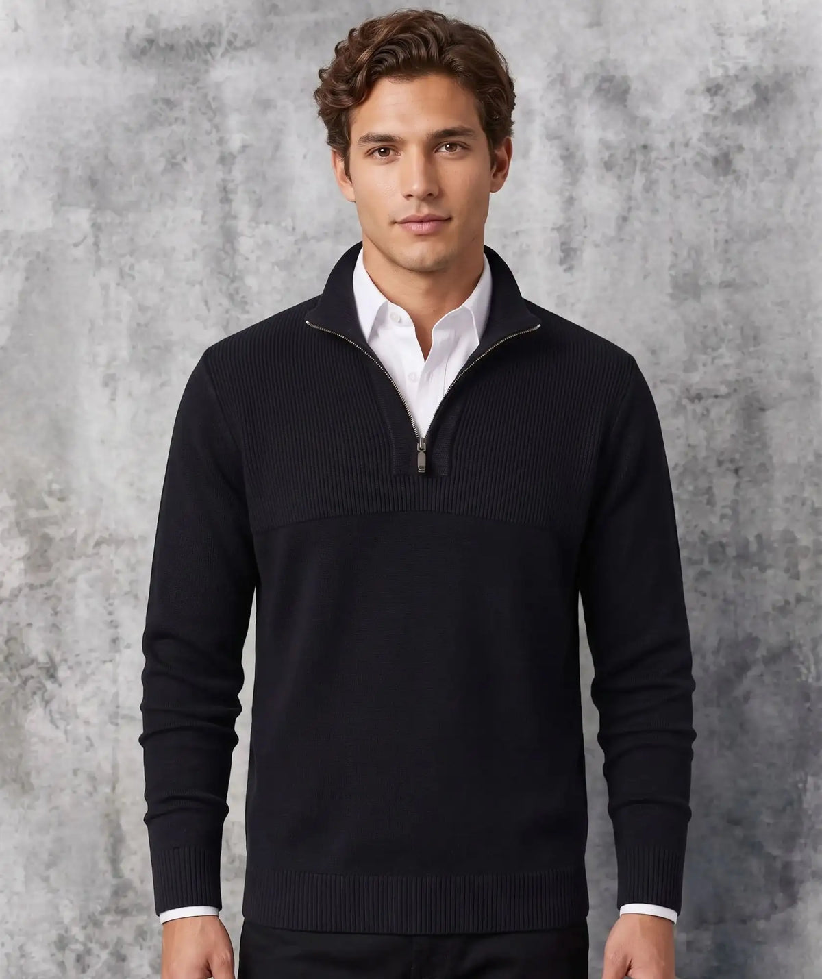 Suéter Negro Cuello Halfzip en Algodón- Tunja