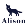 Logotipo minimalista con silueta de zorro azul oscuro y texto Alison debajo